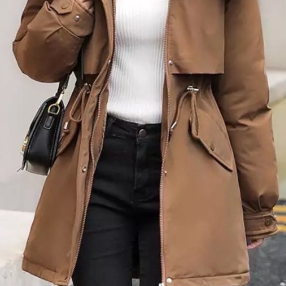 61.LAST 1!CLEARANCE water resistant Brown Fleece lined Wind Breaker parka coat - Picture 5 of 8